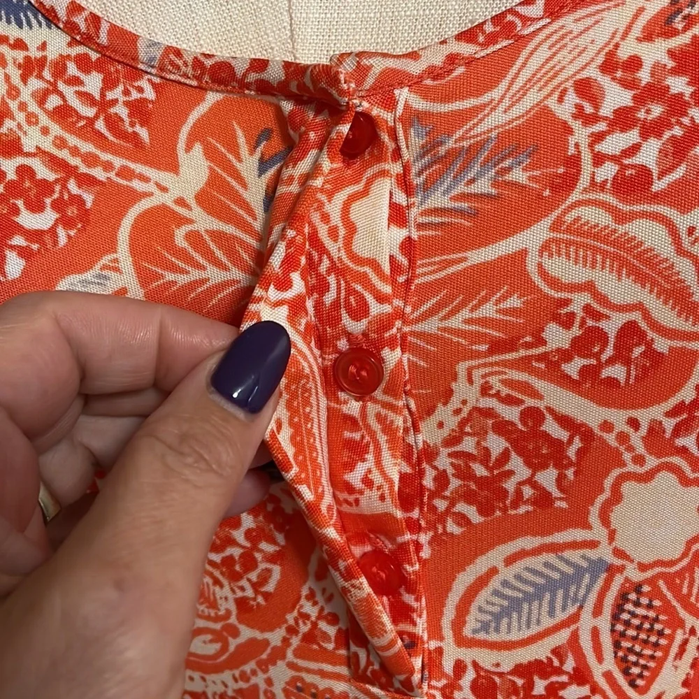 TORY BURCH orange floral stretchy SILK KNIT DRESS. Sleeveless zippered side Med